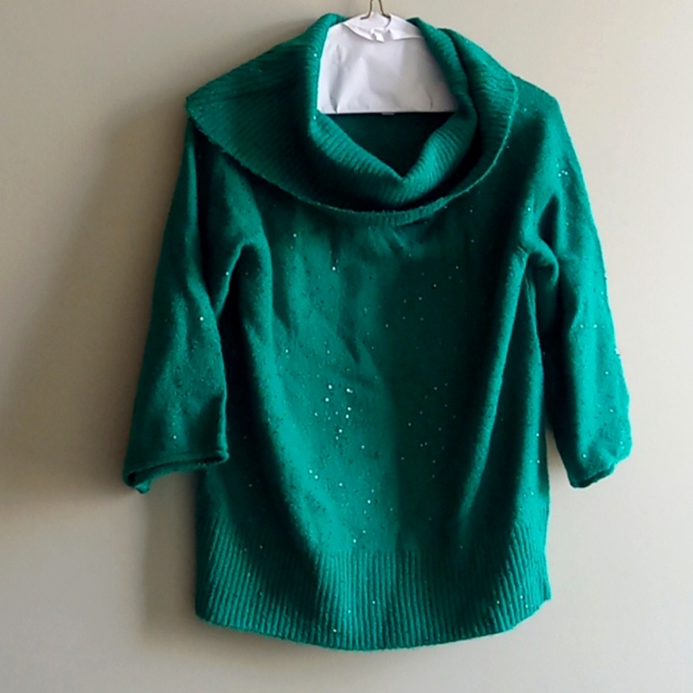Sparkly Green Sequined Winter Sweater SO CUTE Stylish Comfortable CATO sz S Warm